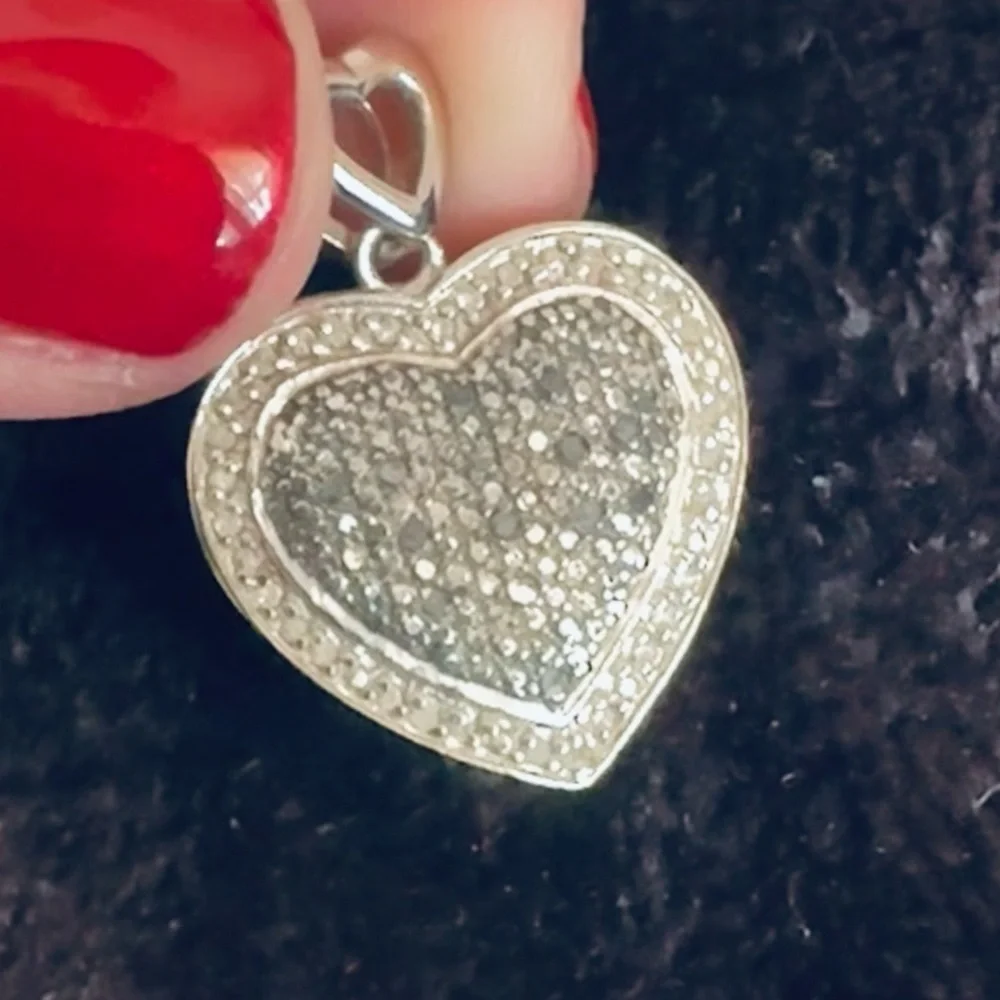Sterling Silver 925 Heart Pendant – Pave CZ & Filigree Back makers mark Thai